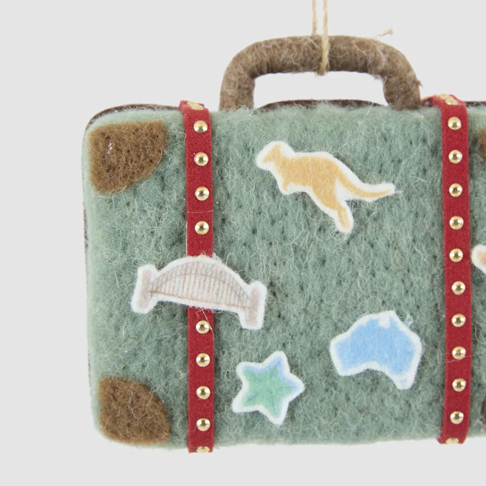Hanging Decoration - Aussie Suitcase Let's Travel Green