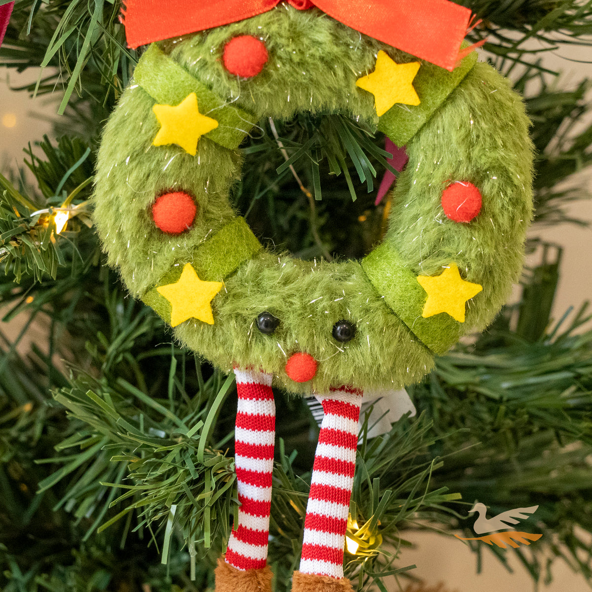 Fluffy Wreath Hanging Decoration - Green