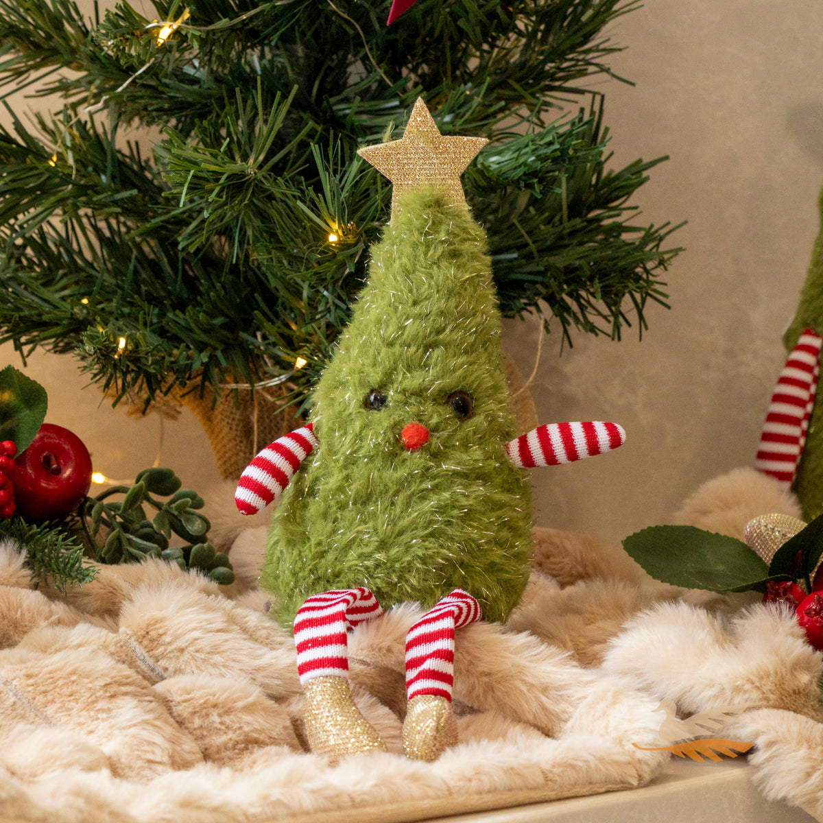 Sitting Decoration - Green Fluffy Christmas Tree Small