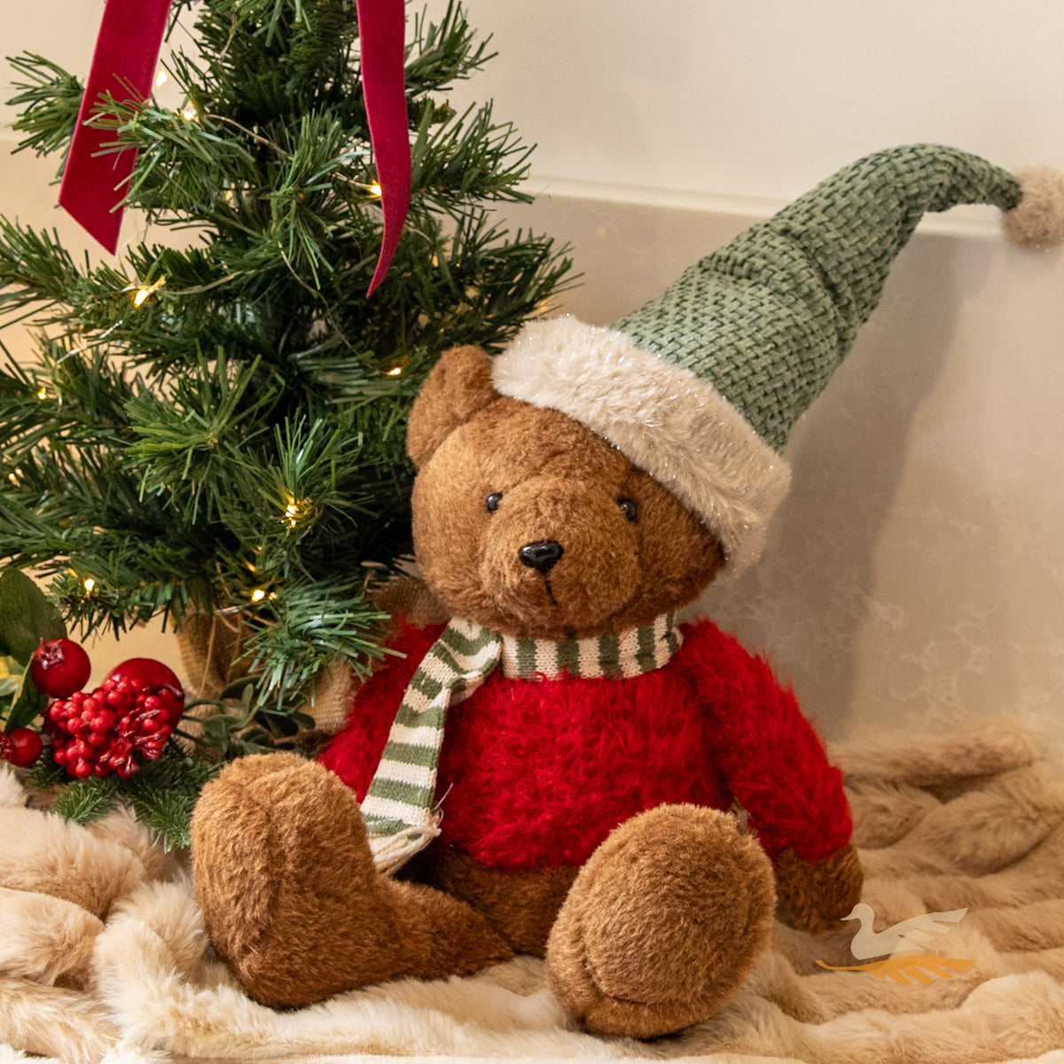 Bear With Sweater - Grey/Red