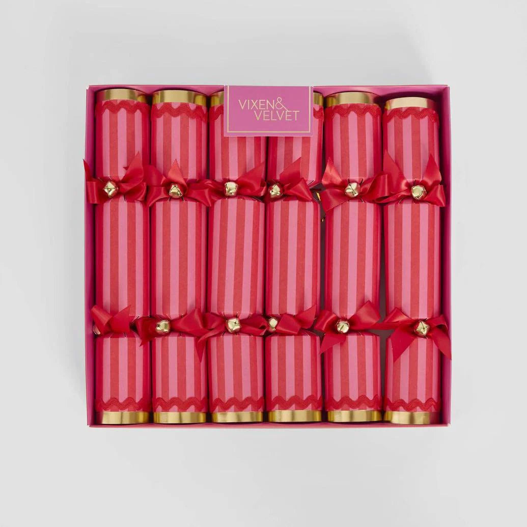 Crackers S/6 - Striped Scarlet & Fuchsia