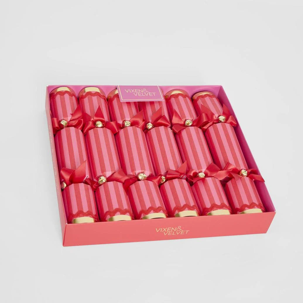 Crackers S/6 - Striped Scarlet & Fuchsia