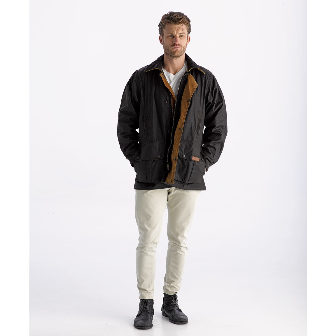 The Huxley - 3 Quarter Deluxe Oilskin Coat Brown