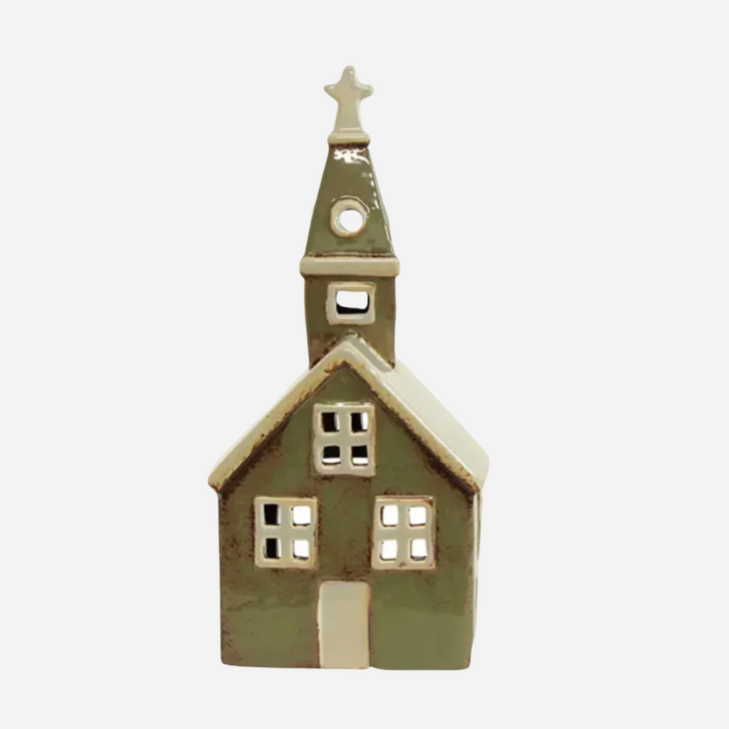 Alsace Tealight Church - Olive Green