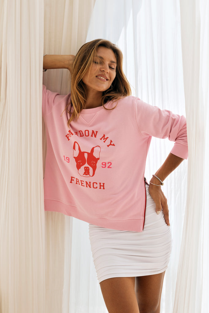 Sweat Pardon My French - Pink/Red