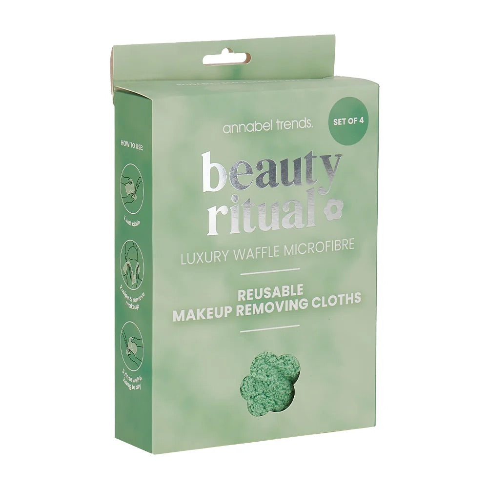 Beauty Ritual Luxury Waffle Makeup Removing Cloths 4pc - Moss