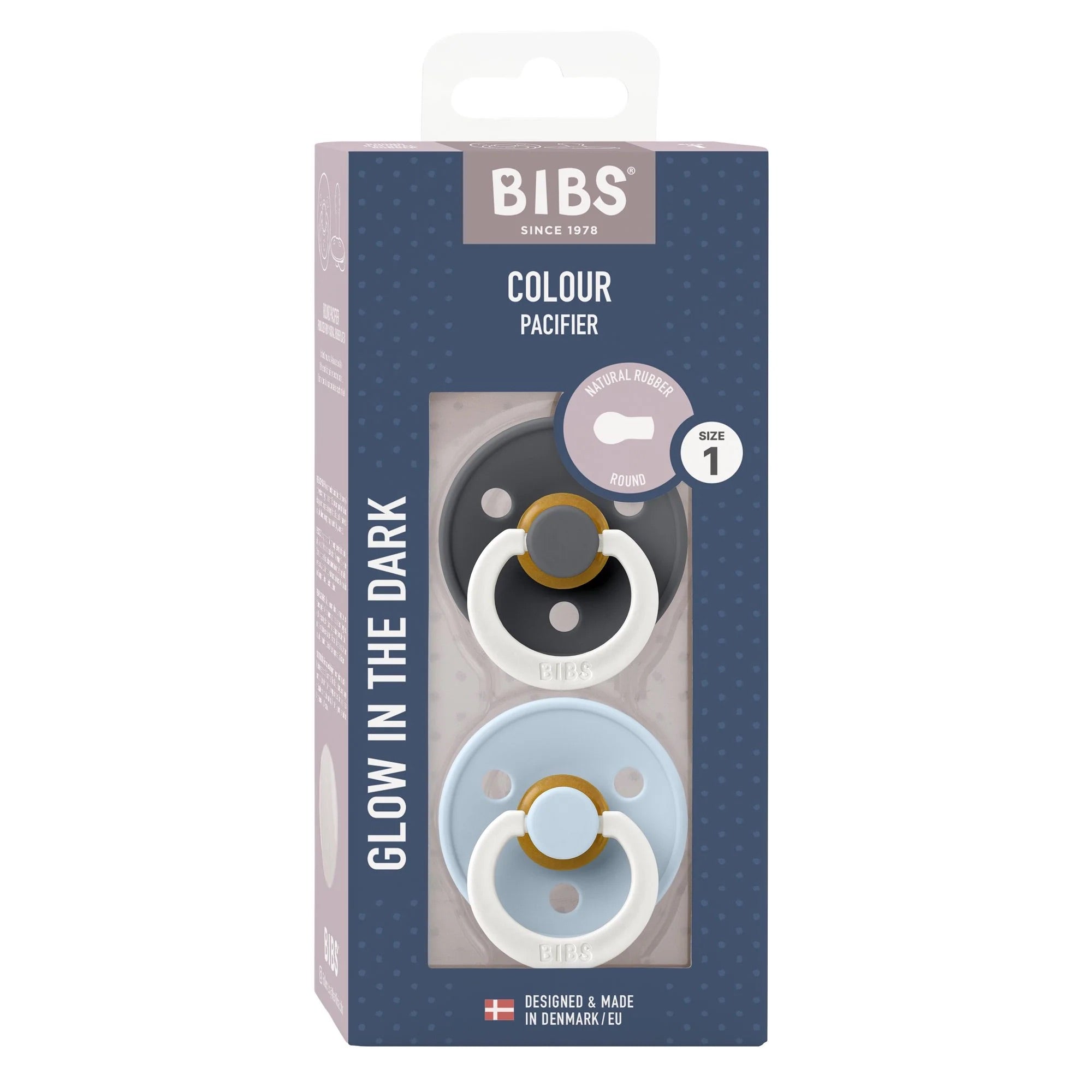Pacifier Glow Twin Pack (Size 1) - Iron/Baby Blue