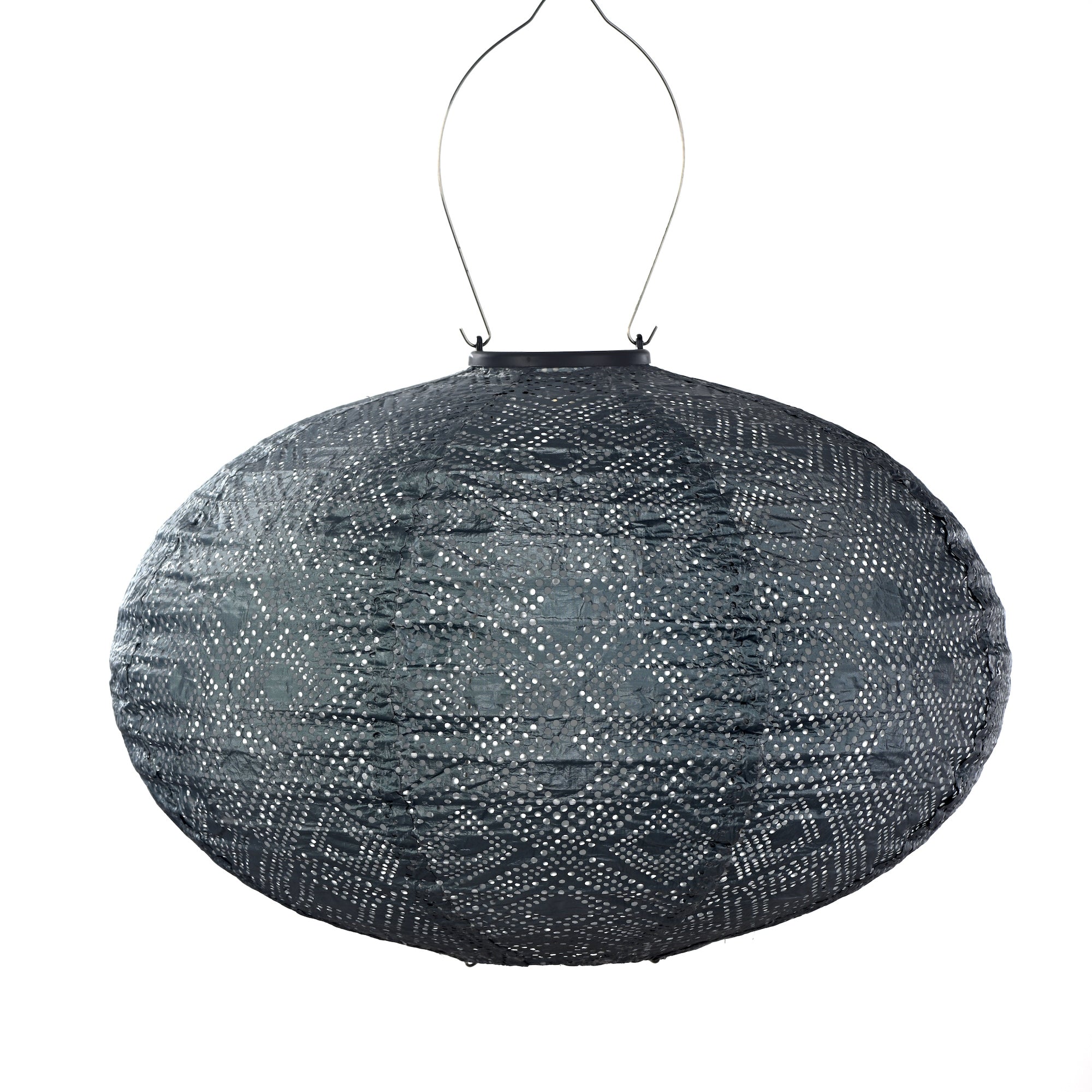Solar Lantern Oval 40cm - Grey Blue