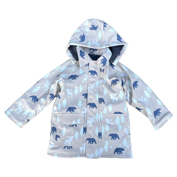 Bear Print Colour Change Sherpa Lined Raincoat -