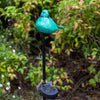 Glass Solar Bird On Stake - Teal