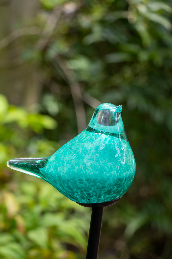 Glass Solar Bird On Stake - Teal