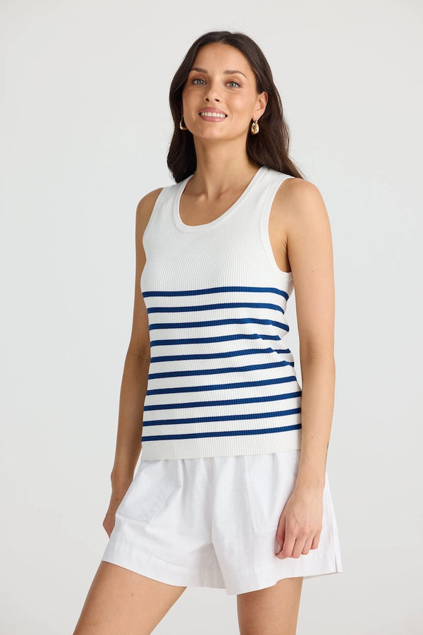 Amba Tank - White & Navy Stripe