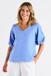 Elanora Linen Blouse - Berry Blue Stripe