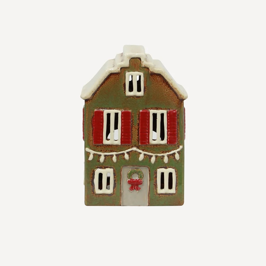 Alsace Christmas Tea Light - House Green With Shutters