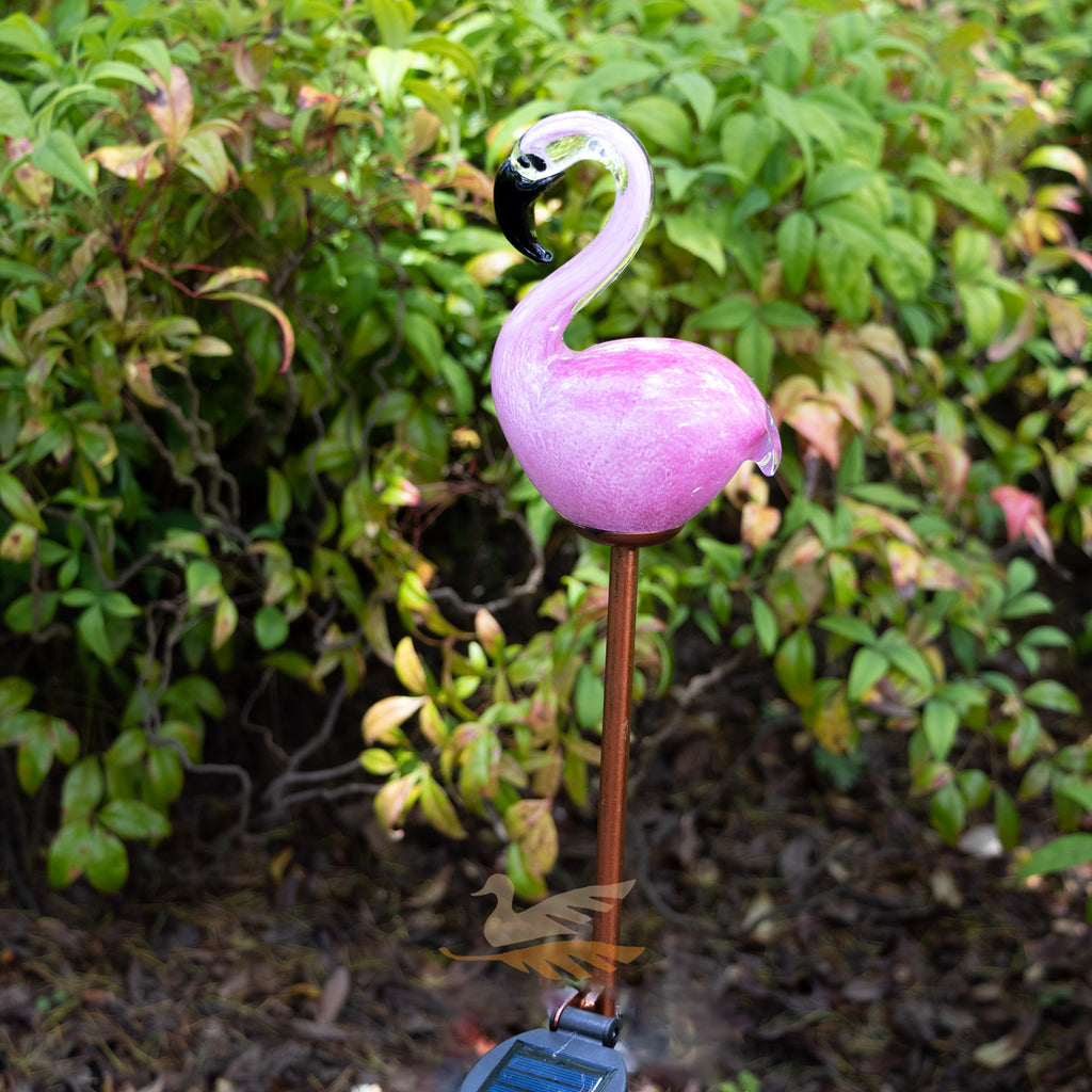 Pink Glass Flamingo On Solar Stake - Large