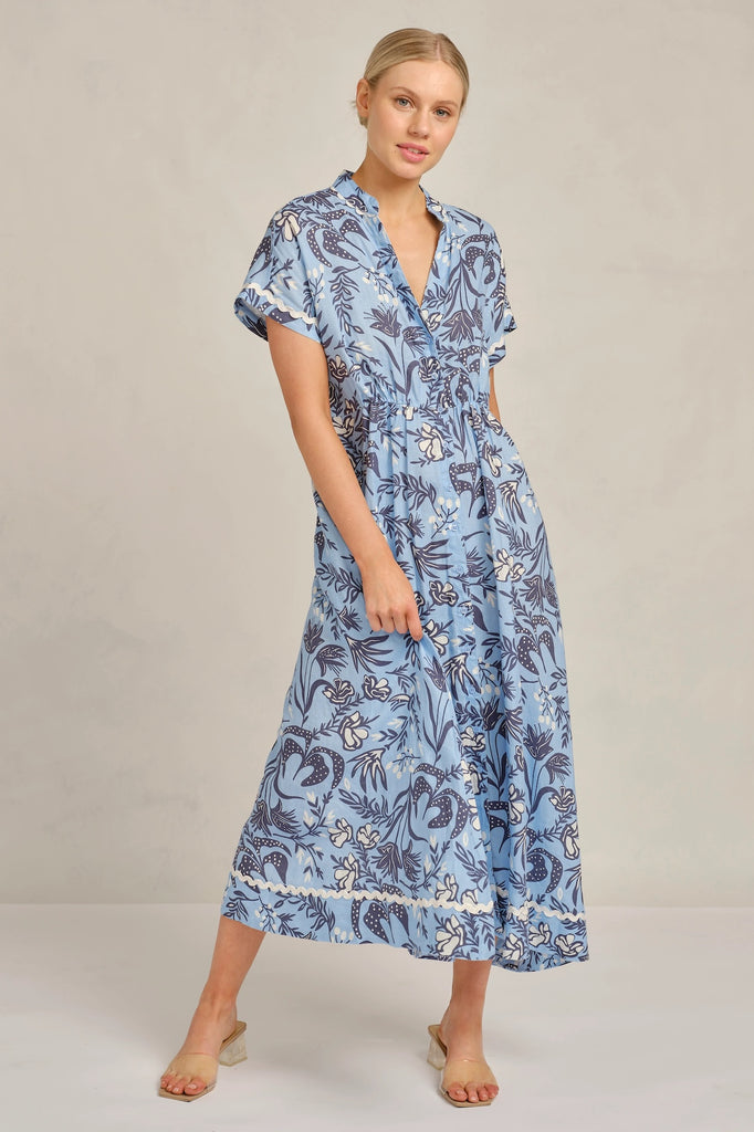 Candice Wave Linen Dress - Cornflower