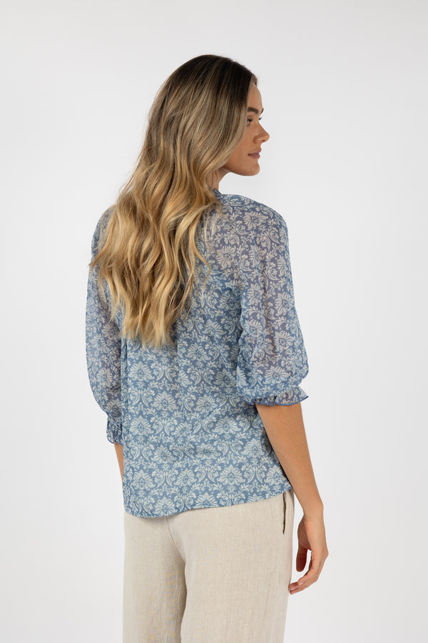 Portafino Aries Blouse - Blue Print