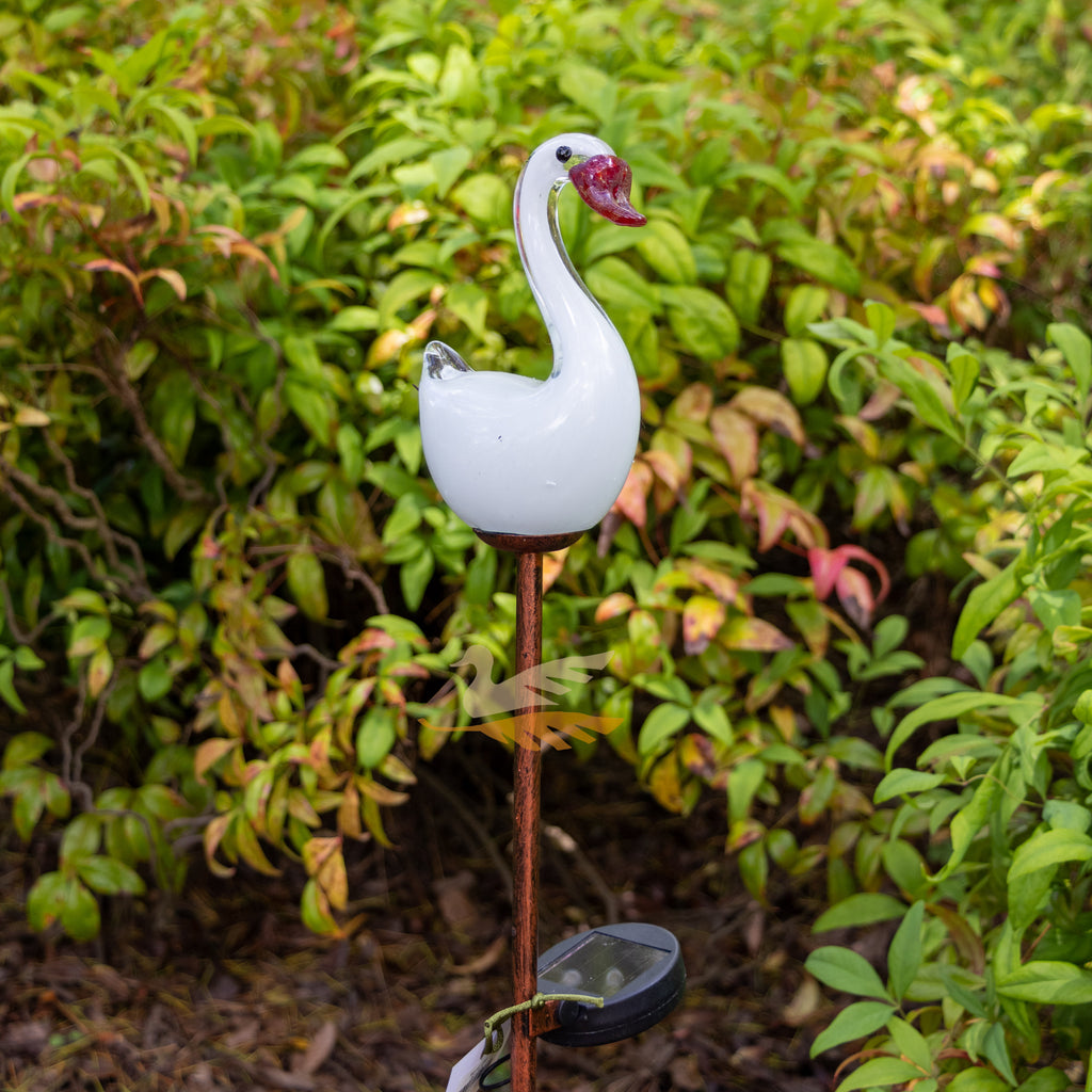 White Glass Swan Solar Stake