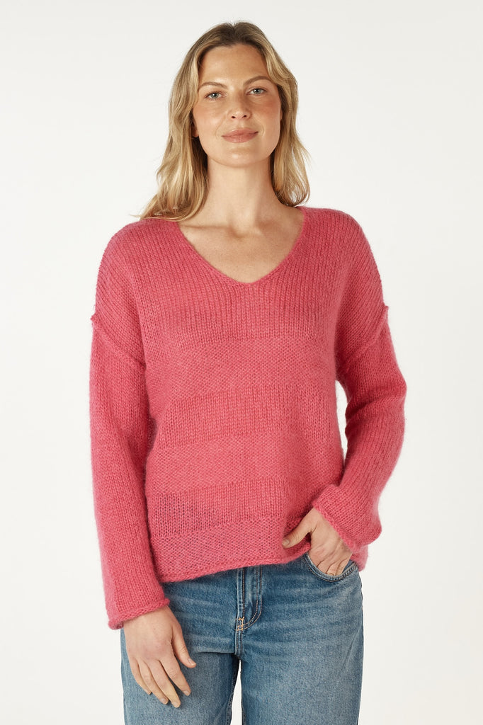 Mohair V-Neck Knit - Rouge