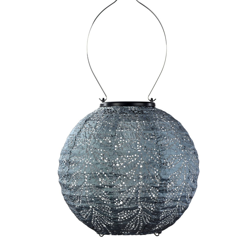 Solar Lantern Round 20cm - Grey Blue