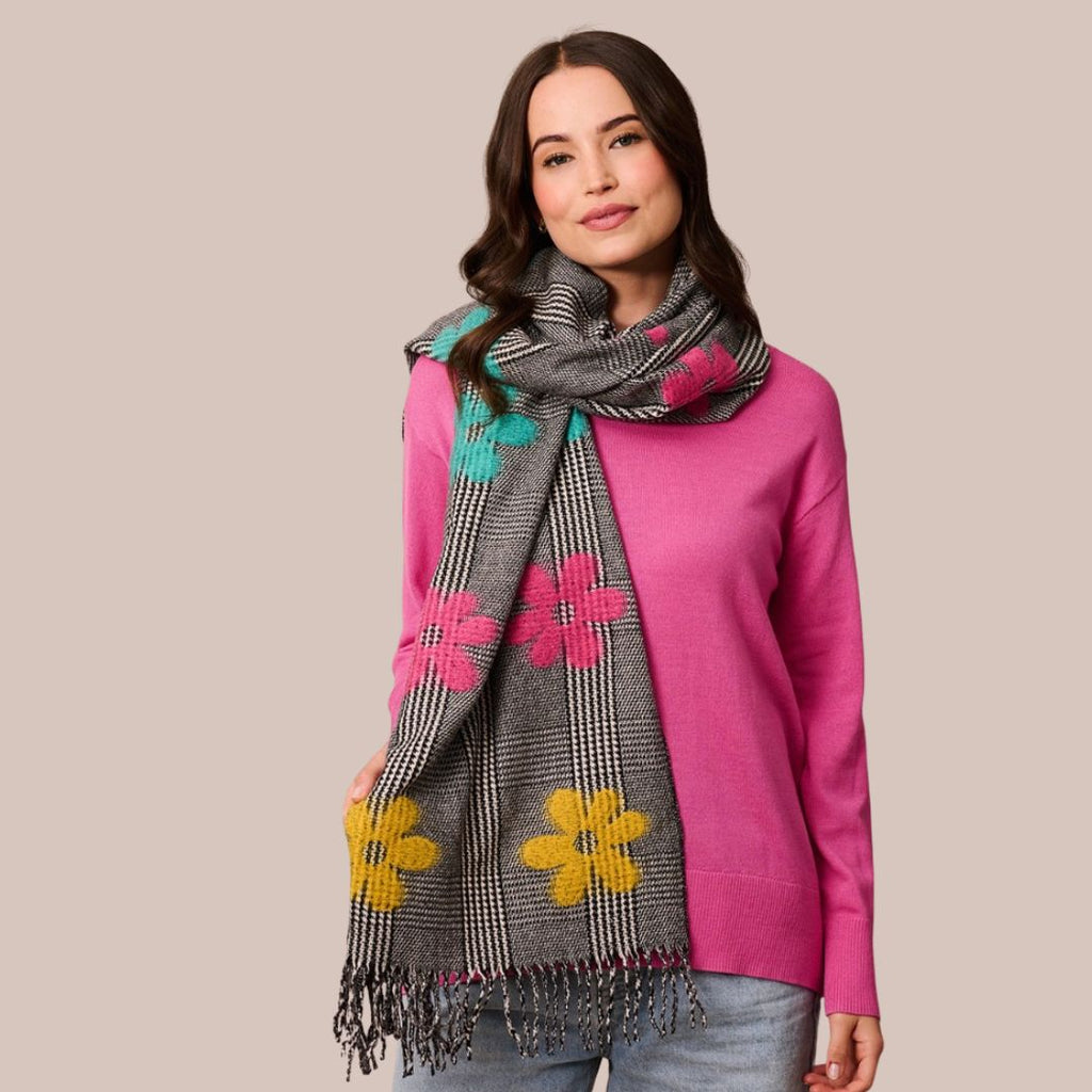 Daisy Pop Scarf - Black Check Bright