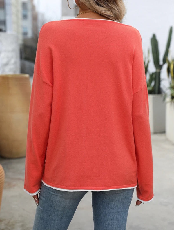 Boat Neck Lightweight Jumper - Coral