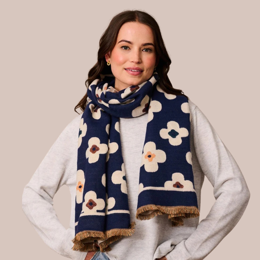 Flower Scarf - Navy