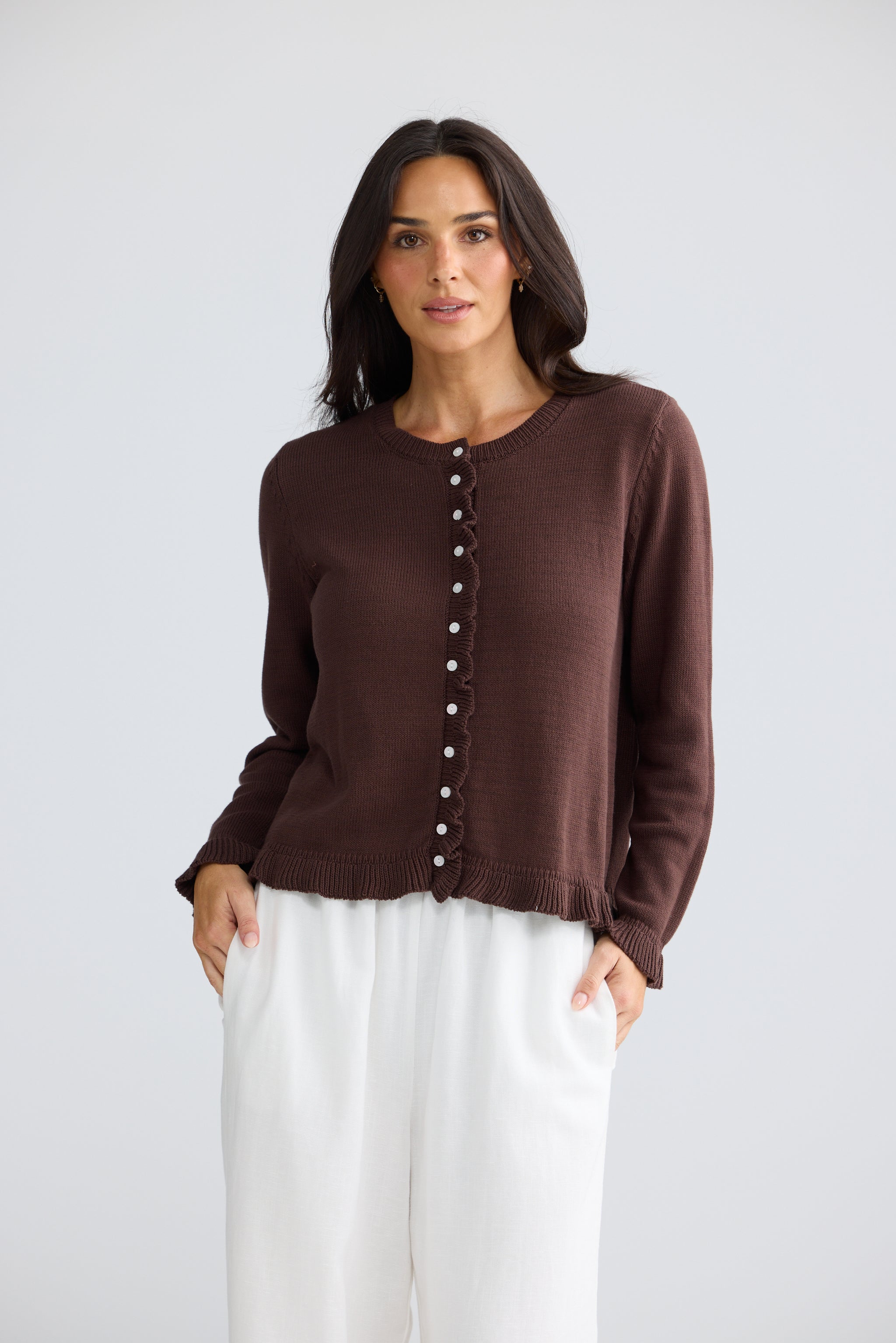 Lorrie Frill Cardi - Chocolate