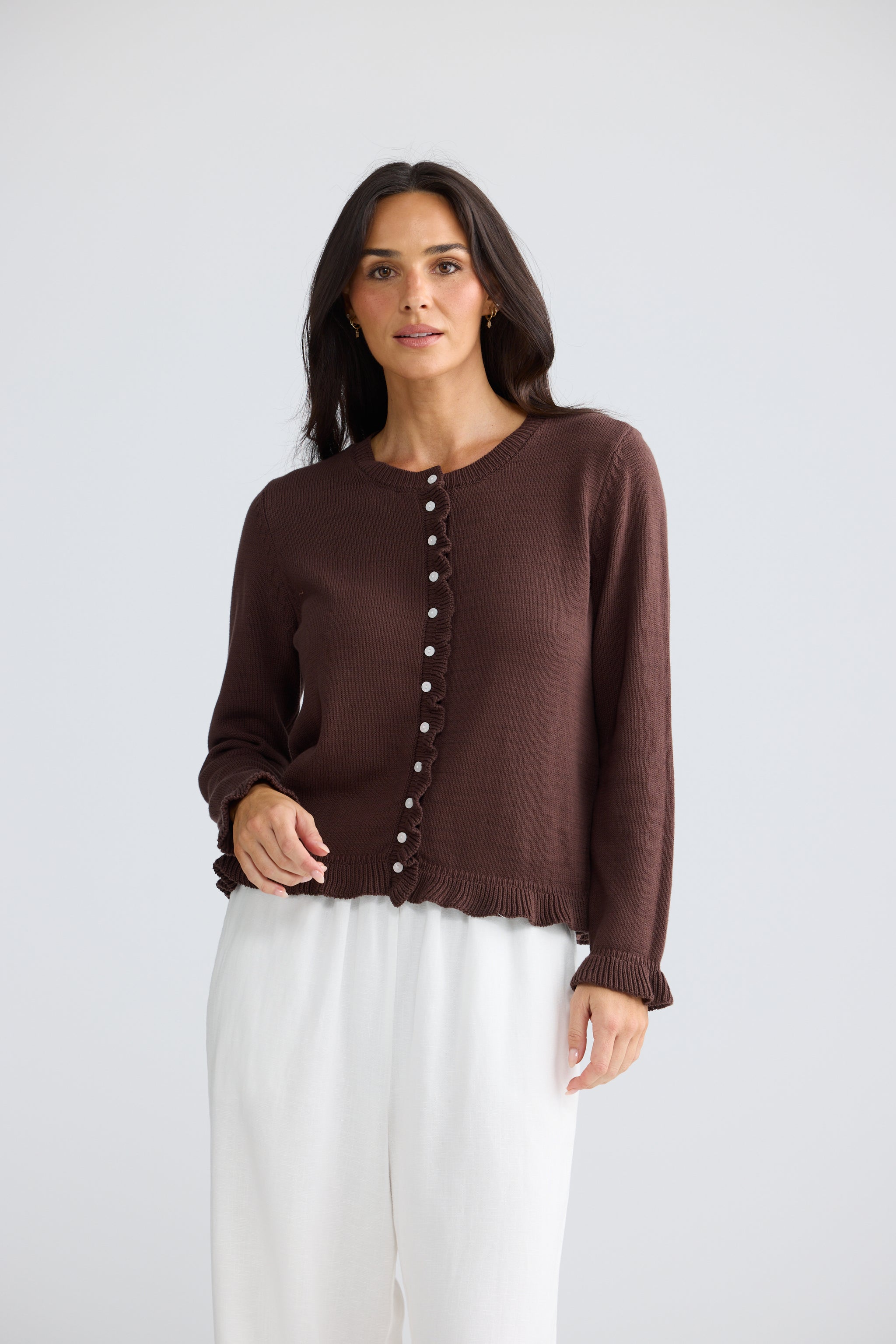 Lorrie Frill Cardi - Chocolate