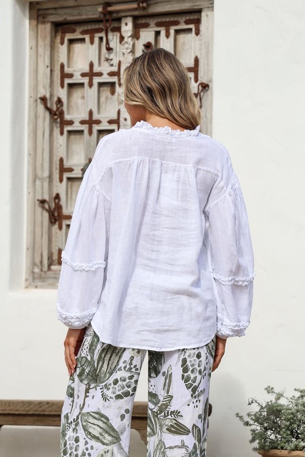 Carina Linen Top One Size - White