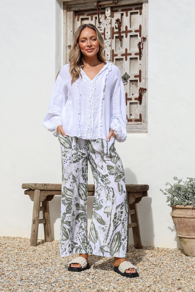 Carina Linen Top One Size - White