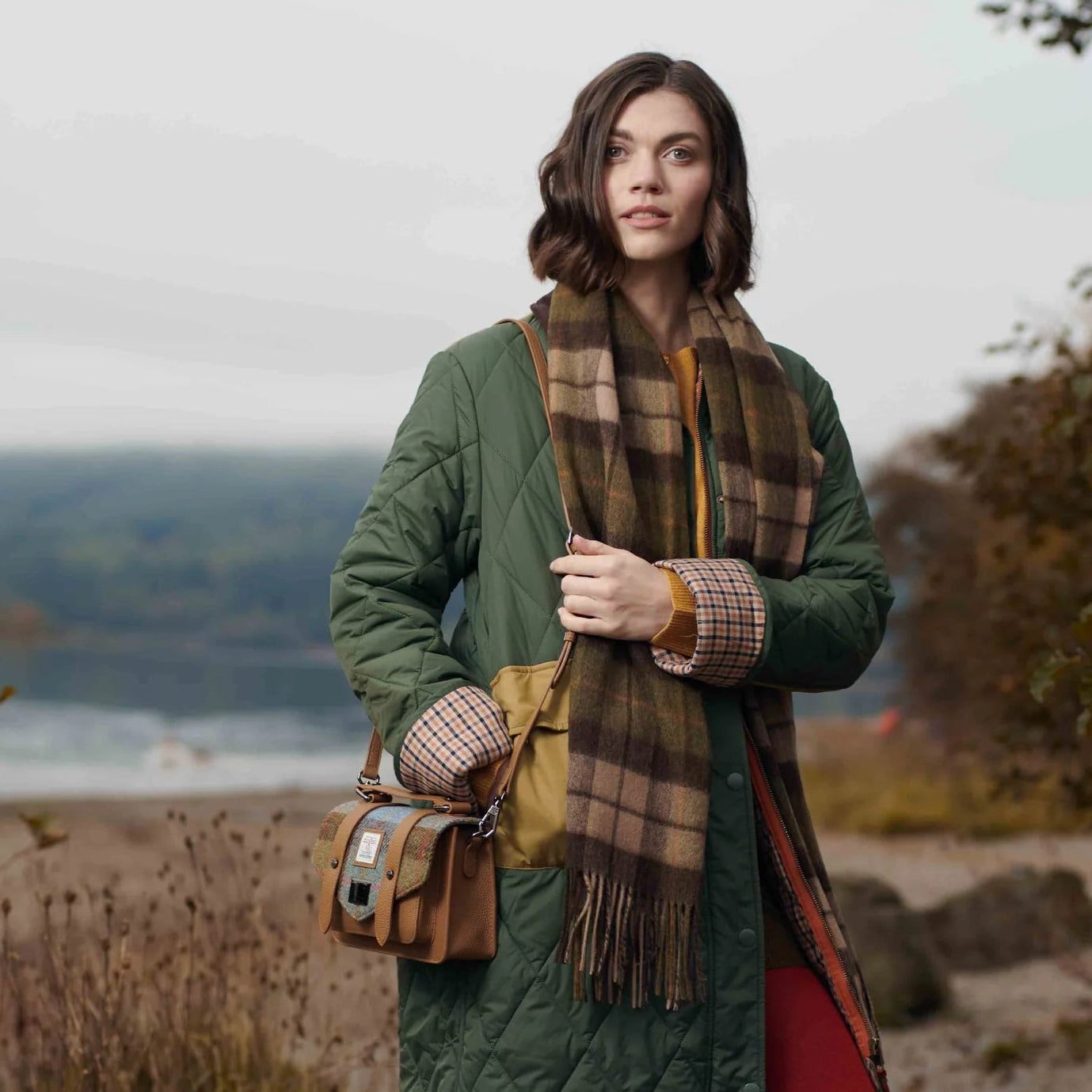 Mini Satchel - Chestnut & Blue Tartan