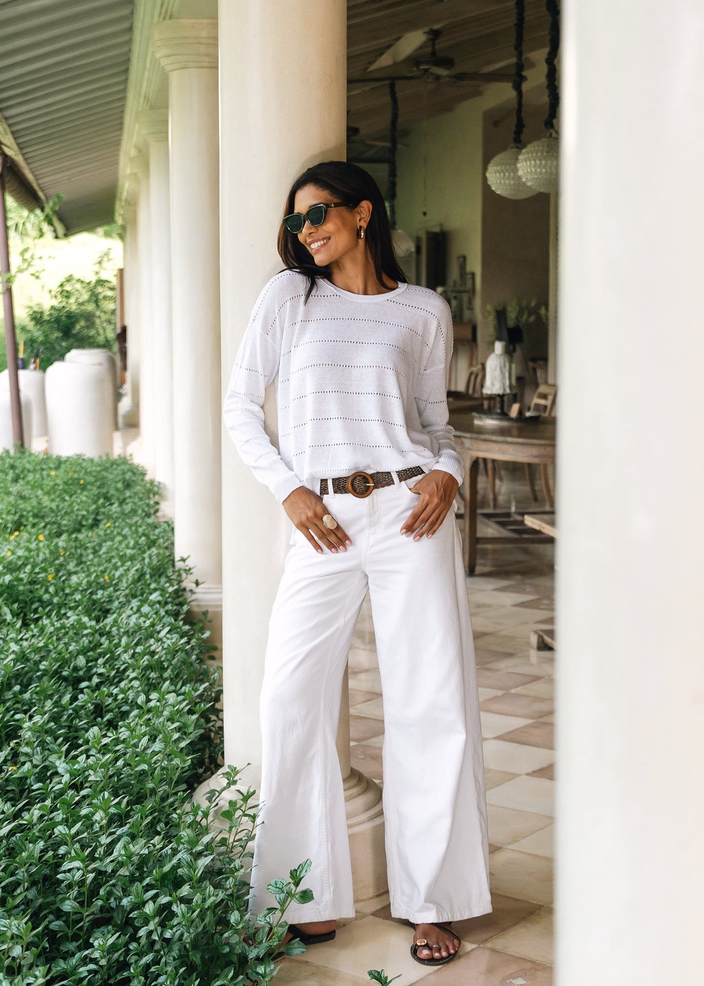 Textured Linen Jumper - White
