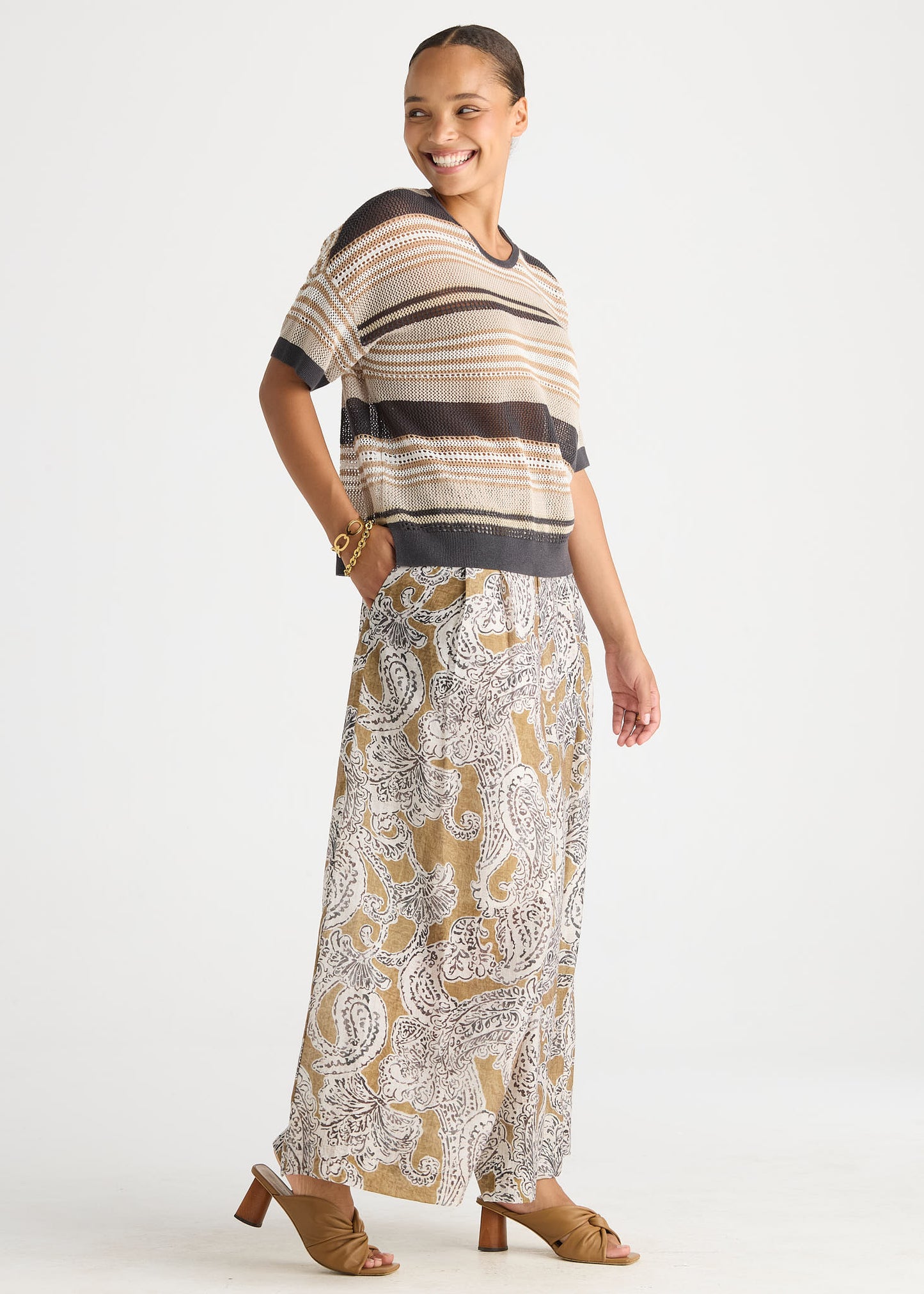 Stripe Lace Top - Graphite