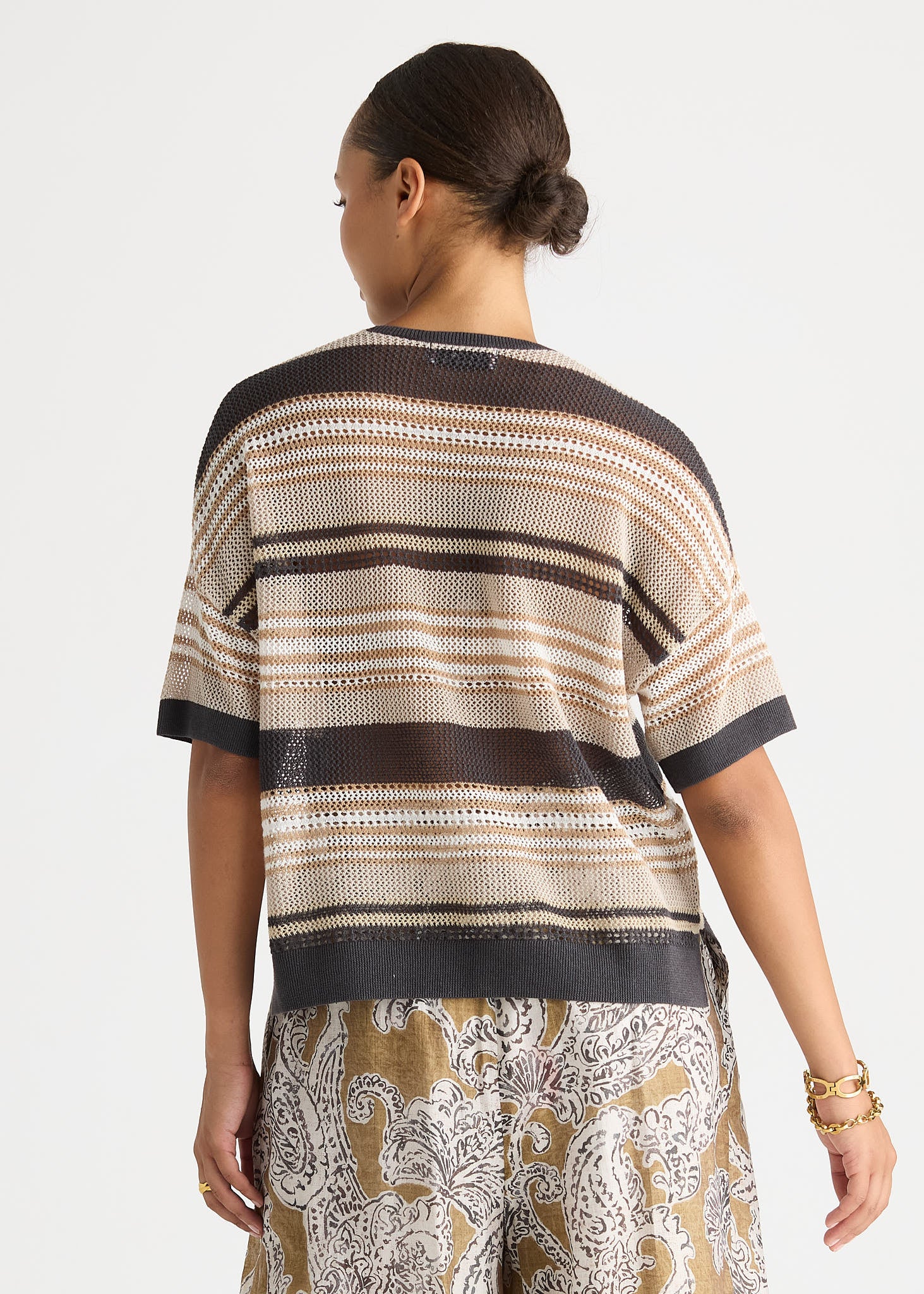 Stripe Lace Top - Graphite