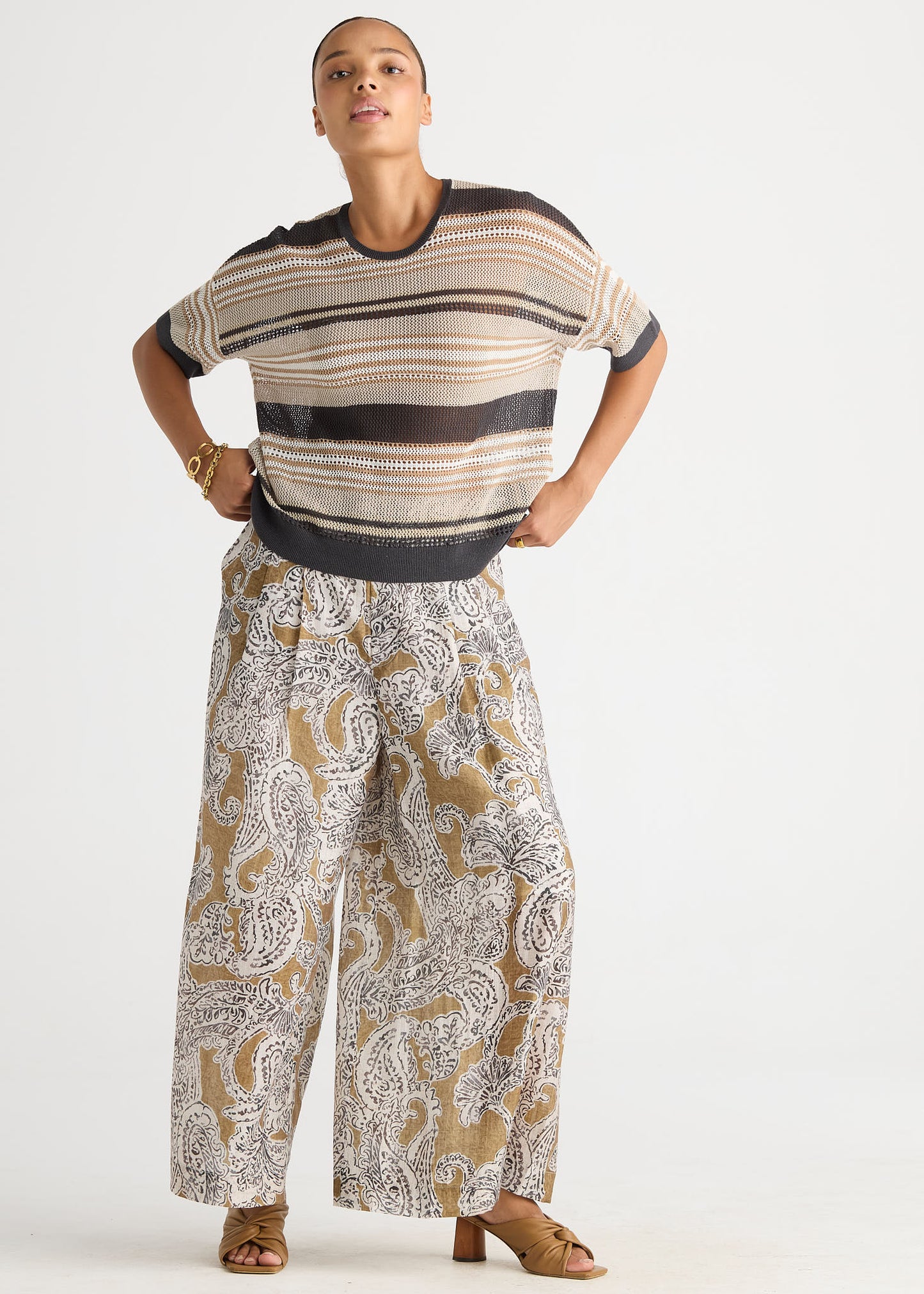 Stripe Lace Top - Graphite