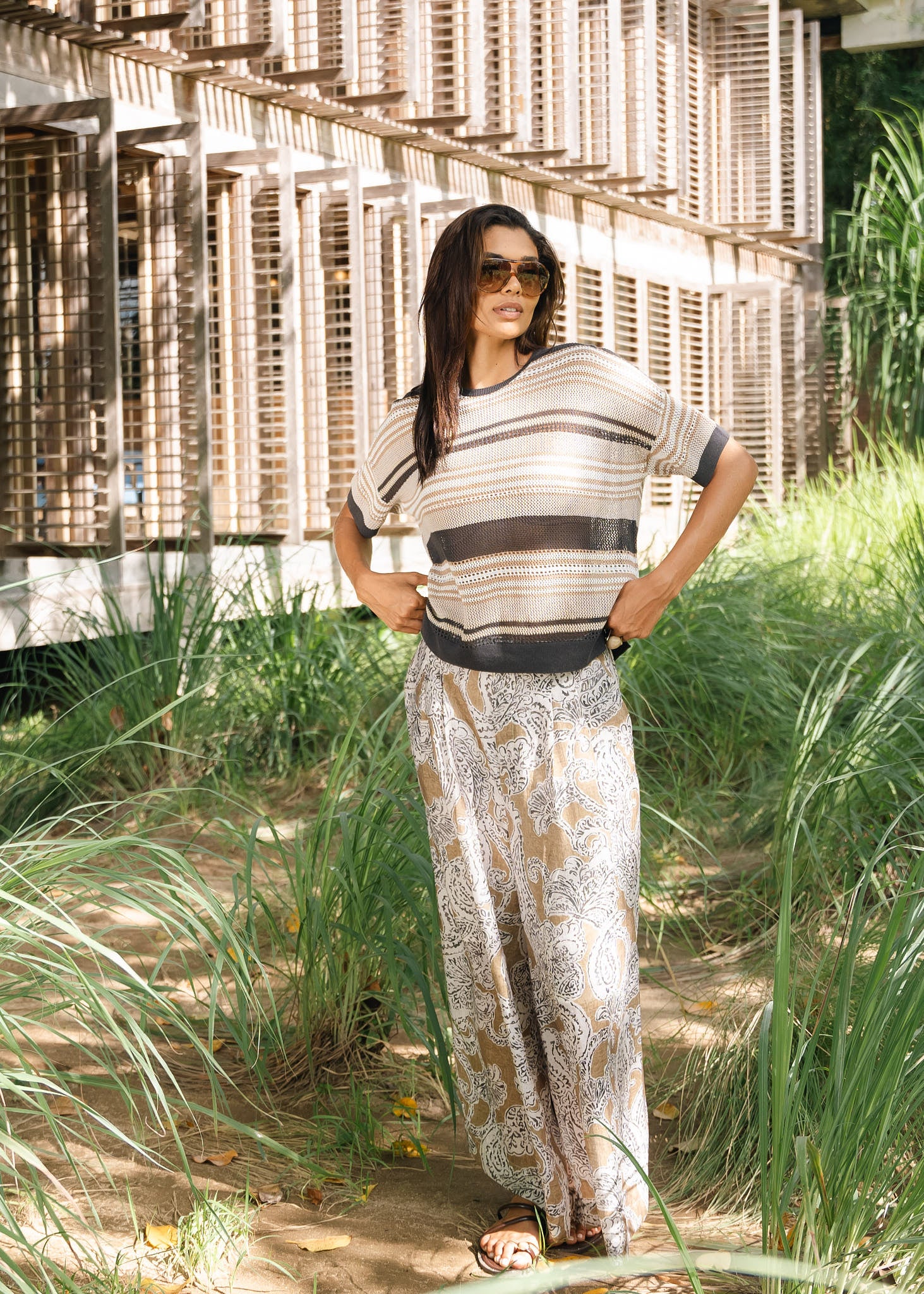 Stripe Lace Top - Graphite
