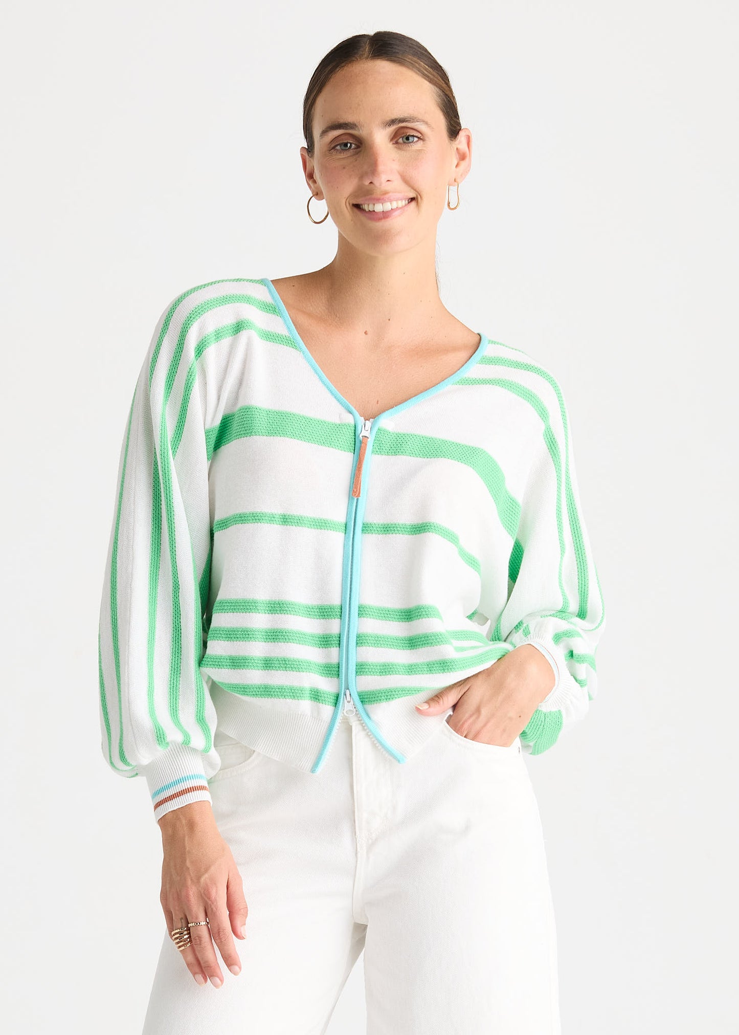 Statement Zip Cardi - White