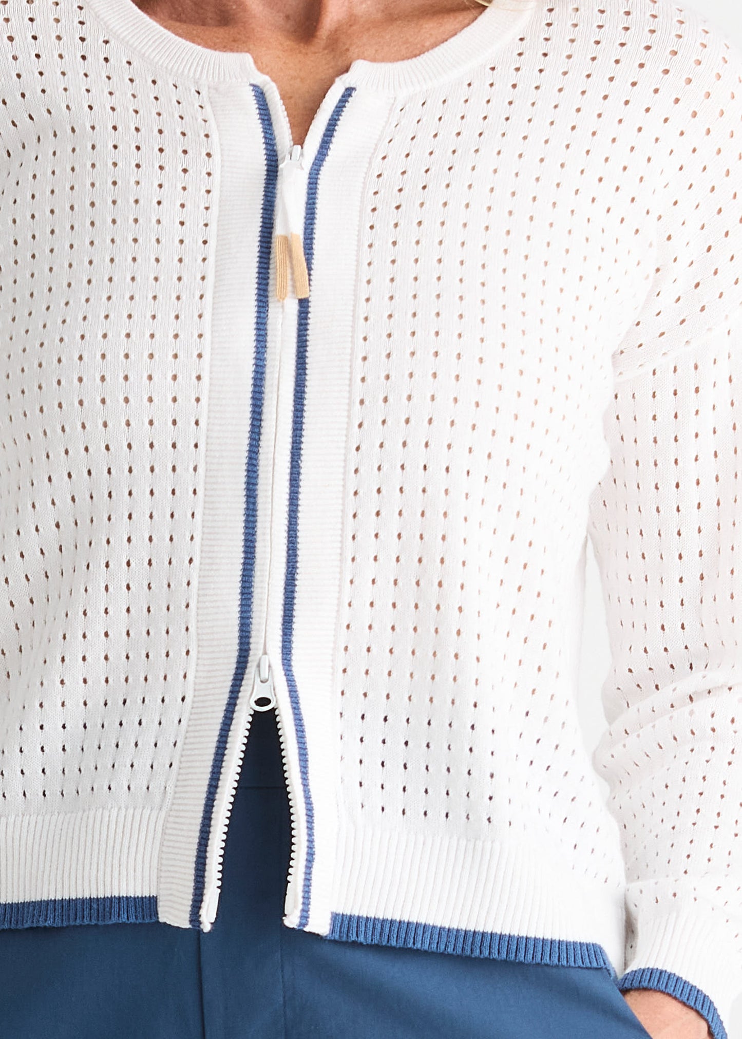 Pointelle Zip Cardi - White
