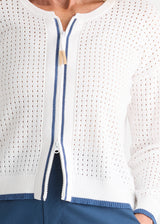 Pointelle Zip Cardi - White