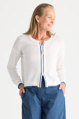 Pointelle Zip Cardi - White