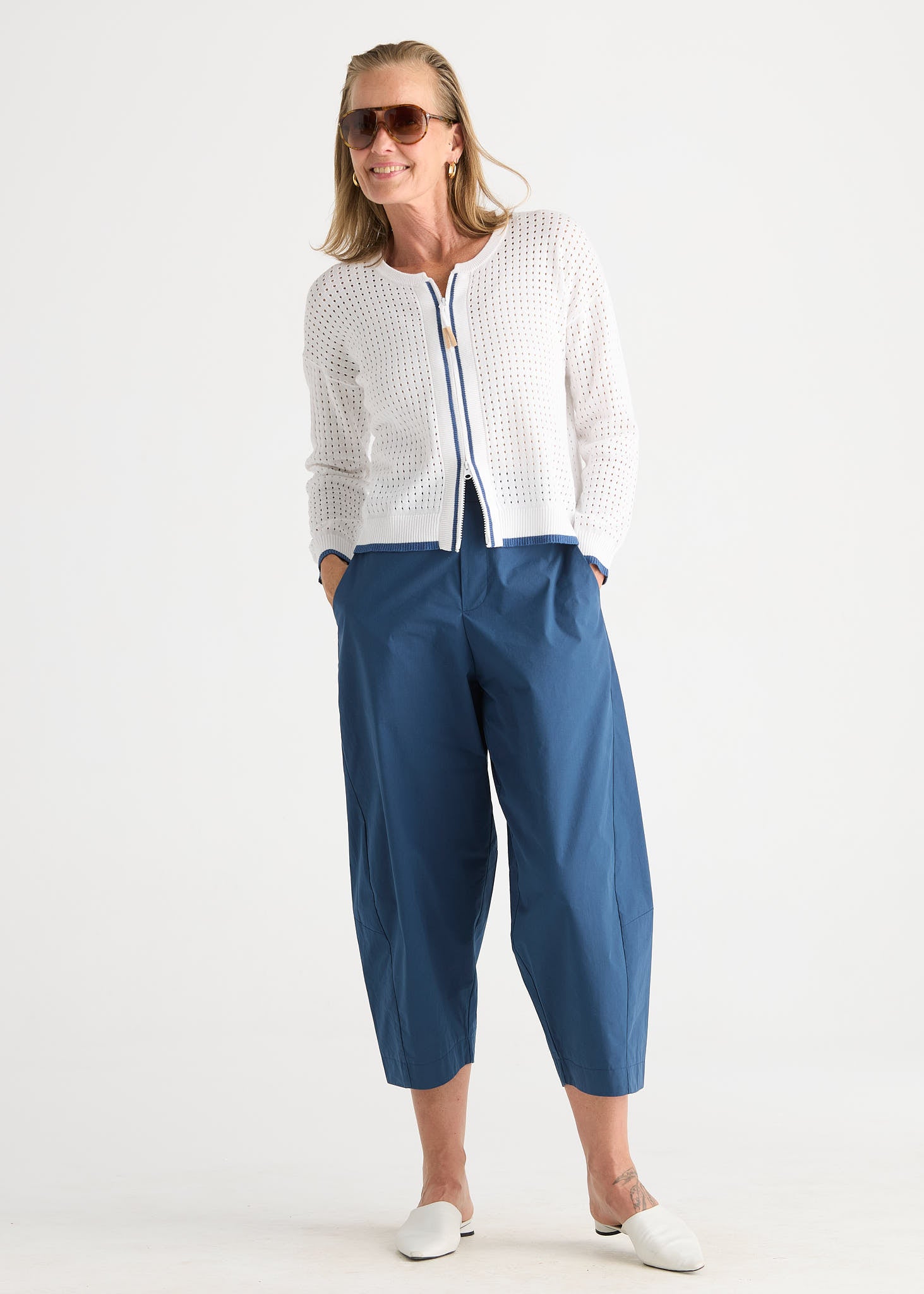 Pointelle Zip Cardi - White
