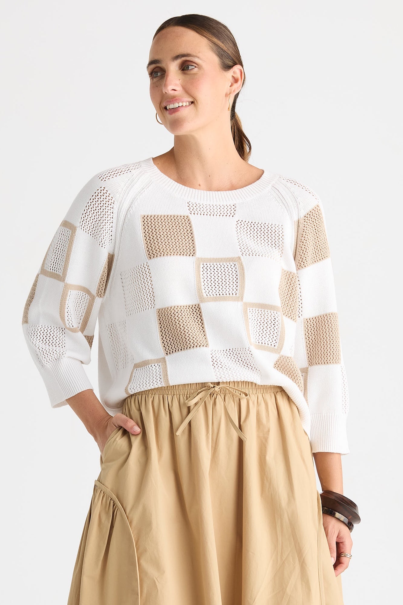Patch Pointelle Top - White