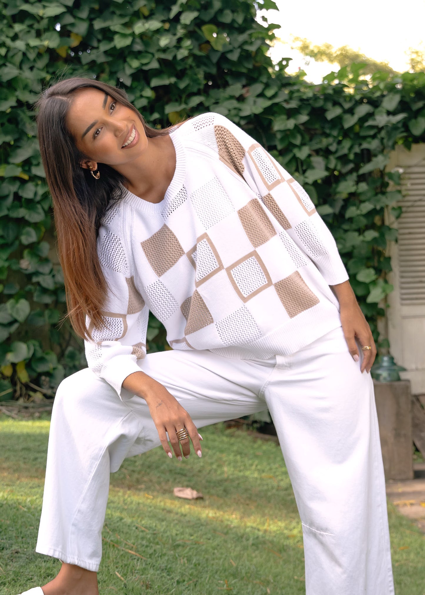 Patch Pointelle Top - White