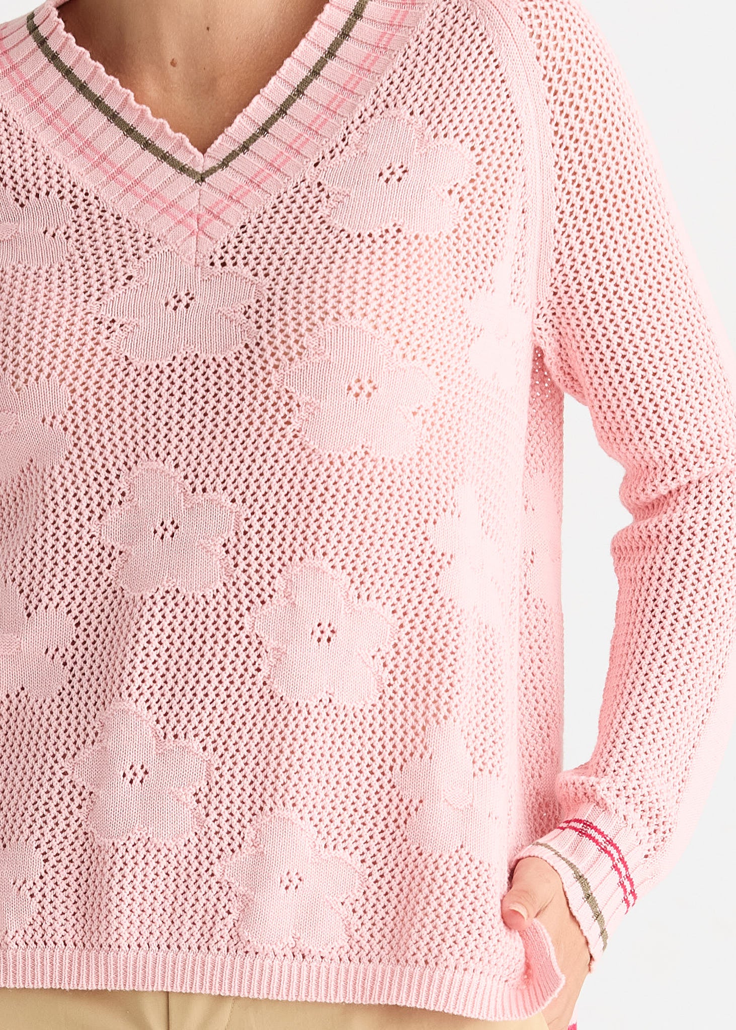 Floral Pointelle Vee - Blush