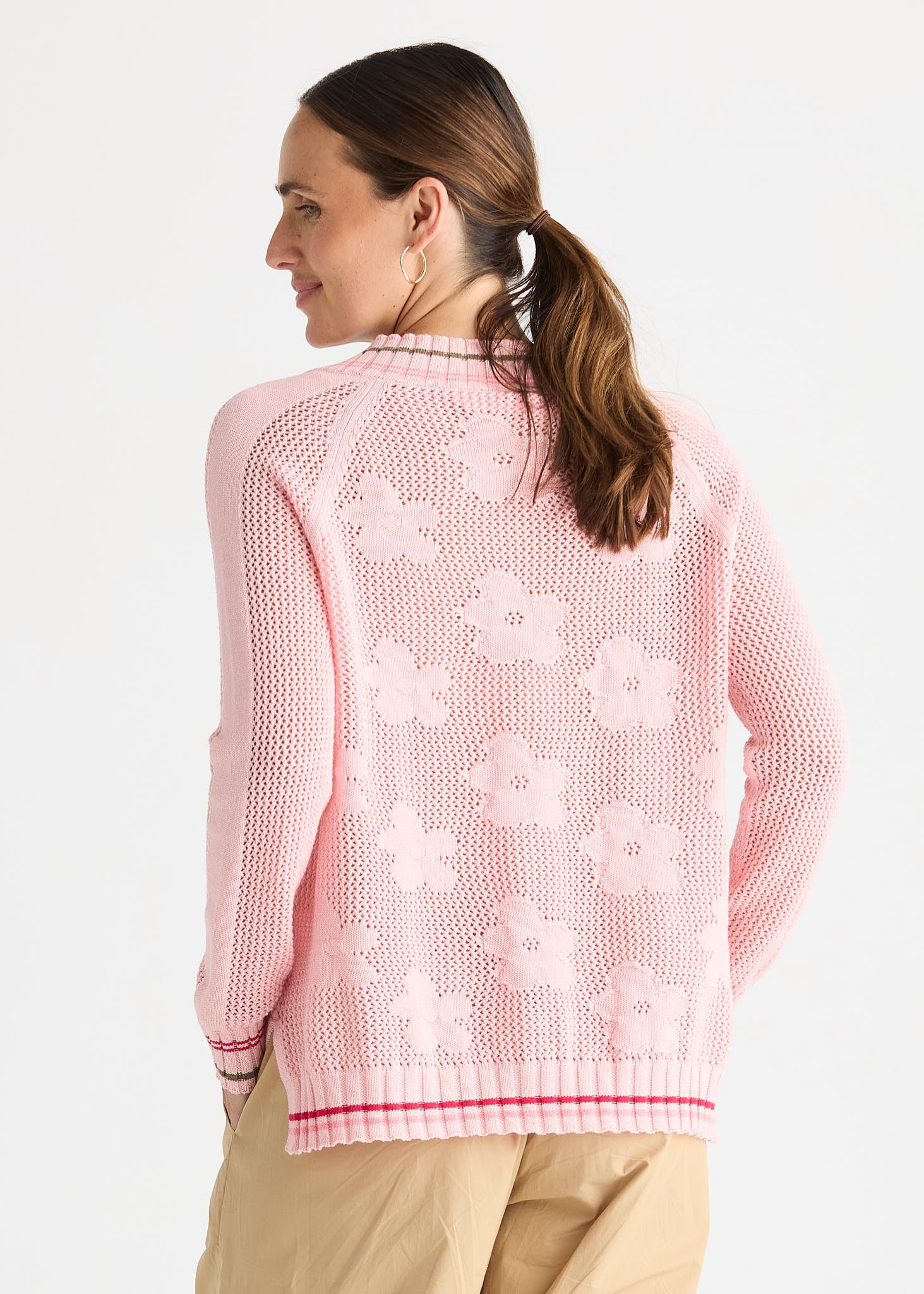 Floral Pointelle Vee - Blush