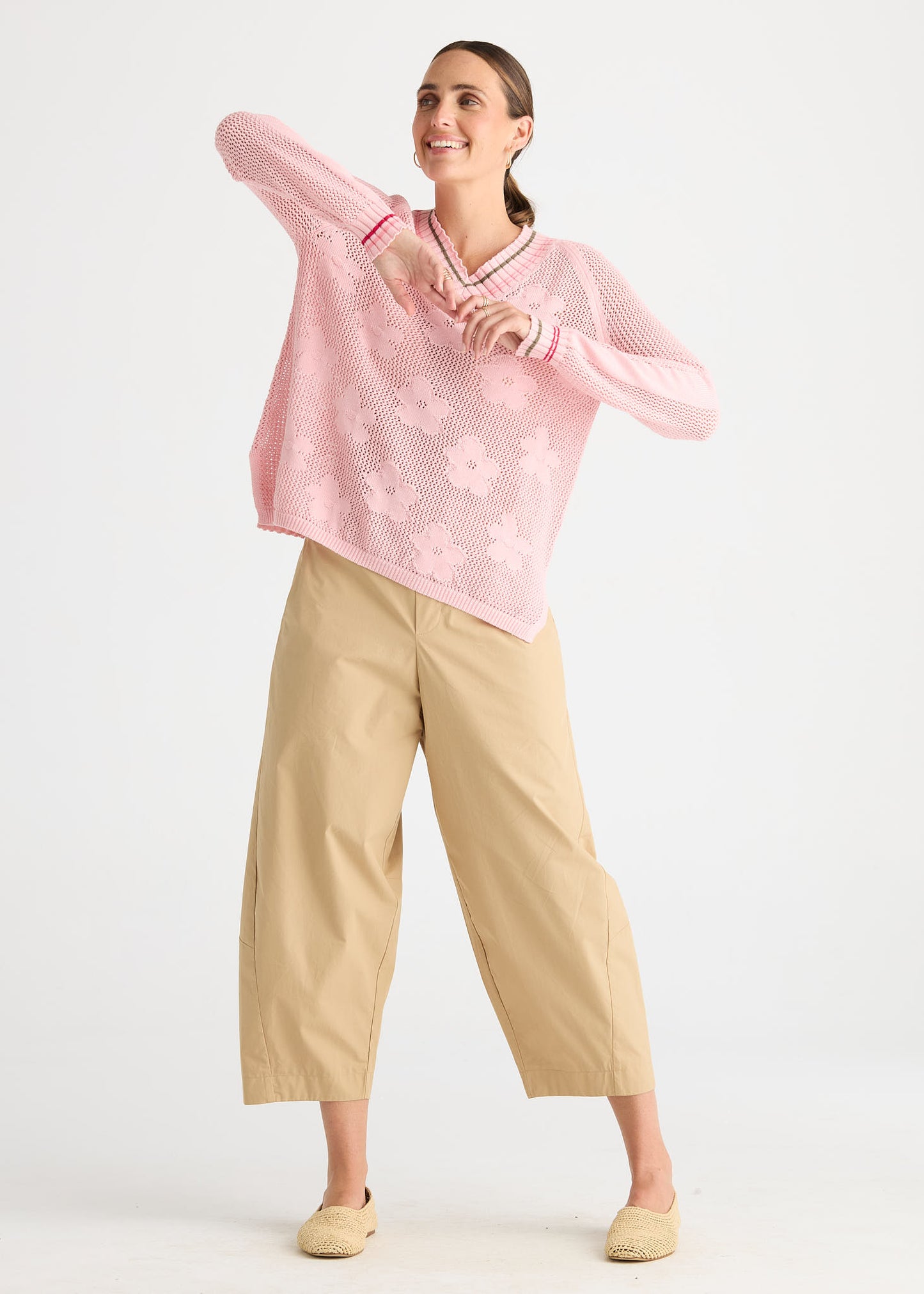 Floral Pointelle Vee - Blush