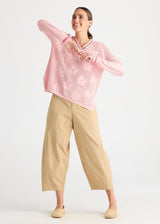 Floral Pointelle Vee - Blush
