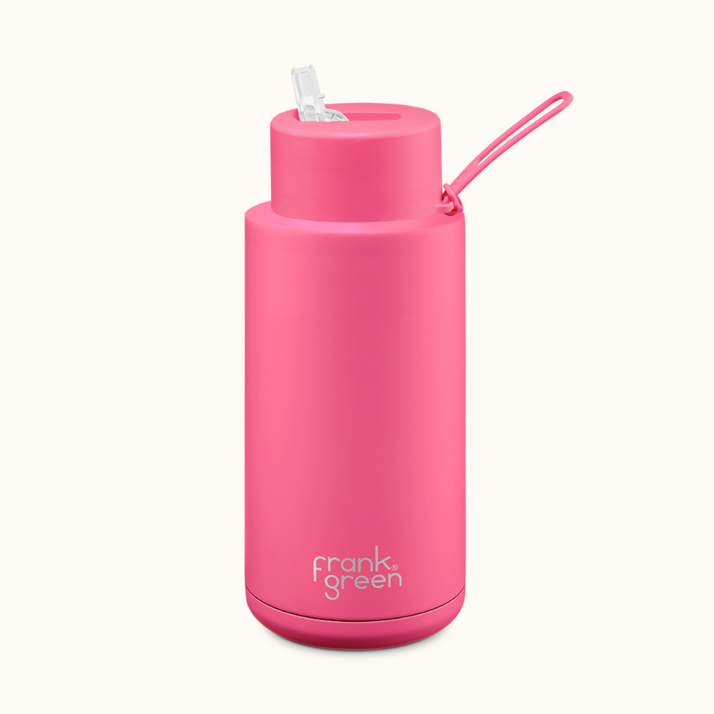Ceramic Reusable Bottle - Neon Pink 34oz