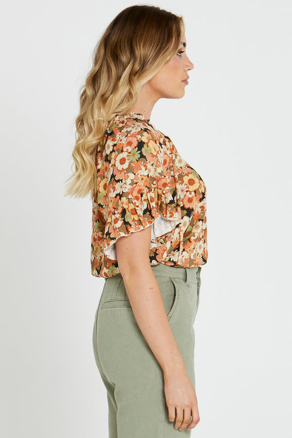 Valerie Frill Sleeve Top - Fall Floral